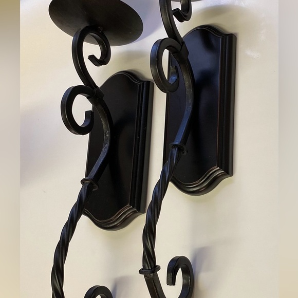 Black Metal Wood Wall Sconces Candle Set of Two Pair Wall Hanging  Spiral - Picture 4 of 12